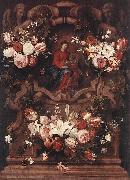 Floral Wreath with Madonna and Child